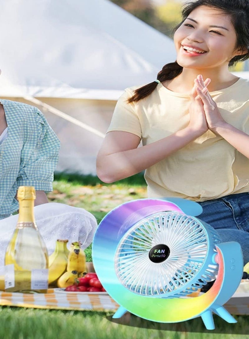DIGI CORE Desk Fan USB Desk Fan Silent Powerful, Desk Fans with LED Light, 3 Speeds Quiet Cooling & 180° Rotation, 4000mAh Battery Rechargeable Colorful Table Fan For Bedroom Home Office, Blue  - Image 5