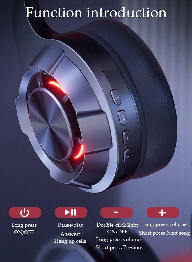 DUNISO Wireless Headphones Bluetooth 5.3 Over Ear Headset With LED Light Gaming Headphones with HiFi Stereo Microphone and Soft Earpads for Cellphone PC Home Office - Image 5