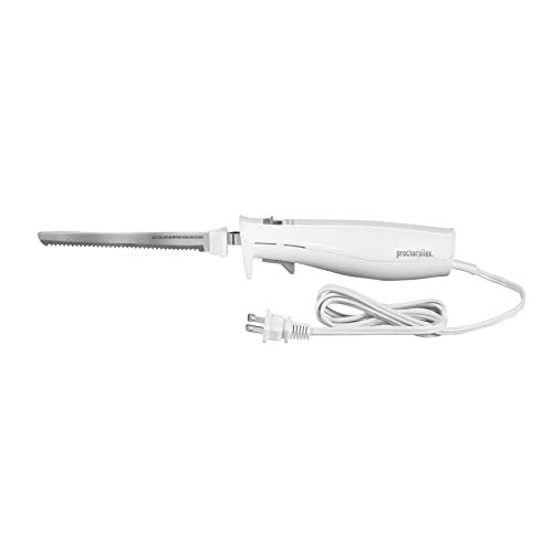 Proctor Silex Easy Slice Electric Knife for Meat Slicing Poultry Bread Crafting Foam and More Lightweight with Contoured Grip White 74312