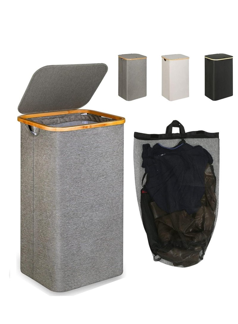 MIXDE Tall Laundry Hamper with Lid,110L Foldable laundry Hamper with Handle and Removable Inner Bags，Capacity large Laundry Basket, for Bedroom, Laundry Bin for Home, Bathroom (Grey) - Image 1