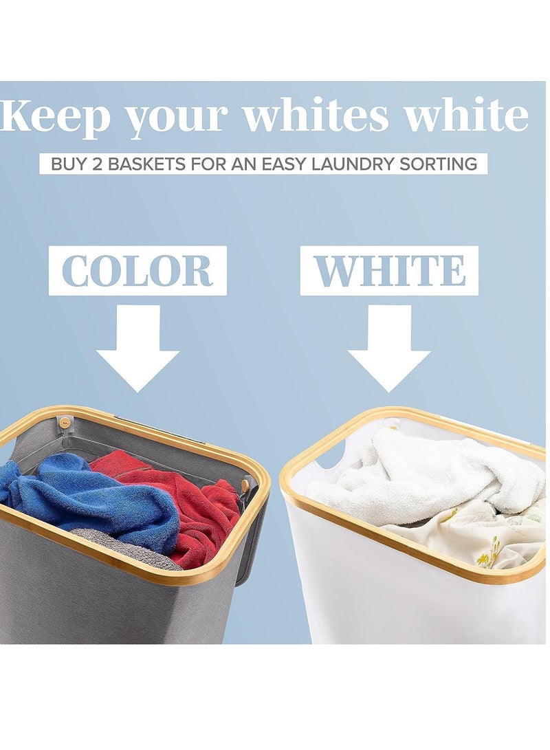 MIXDE Tall Laundry Hamper with Lid,110L Foldable laundry Hamper with Handle and Removable Inner Bags，Capacity large Laundry Basket, for Bedroom, Laundry Bin for Home, Bathroom (Grey) - Image 3