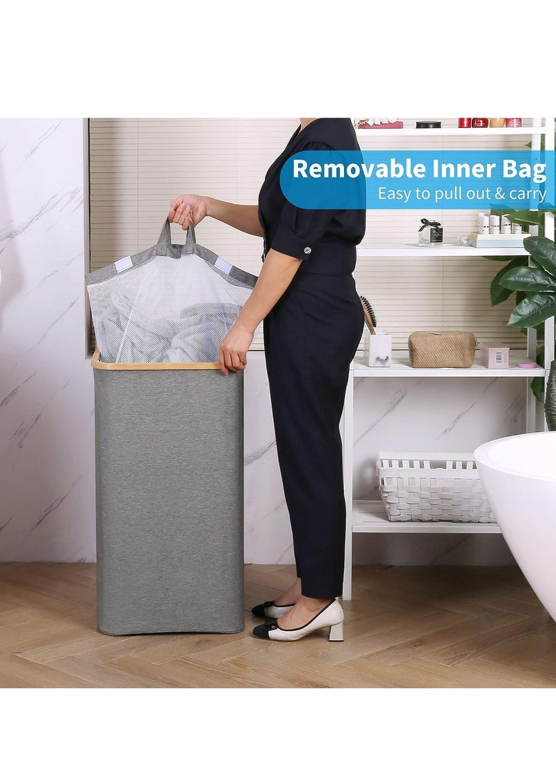 MIXDE Tall Laundry Hamper with Lid,110L Foldable laundry Hamper with Handle and Removable Inner Bags，Capacity large Laundry Basket, for Bedroom, Laundry Bin for Home, Bathroom (Grey) - Image 2