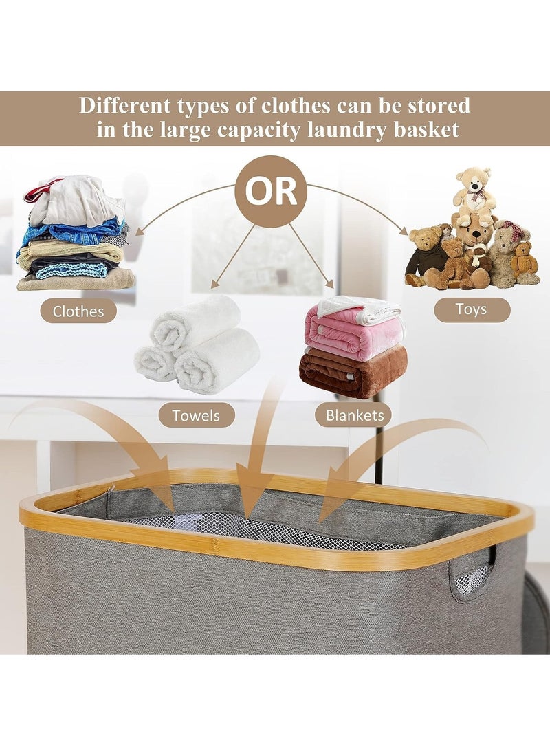 MIXDE Tall Laundry Hamper with Lid,110L Foldable laundry Hamper with Handle and Removable Inner Bags，Capacity large Laundry Basket, for Bedroom, Laundry Bin for Home, Bathroom (Grey) - Image 5