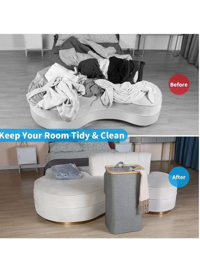 MIXDE Tall Laundry Hamper with Lid,110L Foldable laundry Hamper with Handle and Removable Inner Bags，Capacity large Laundry Basket, for Bedroom, Laundry Bin for Home, Bathroom (Grey) - Image 4