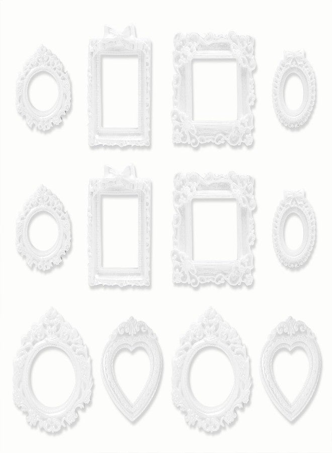 NSdawali 12 Pcs Mini Frames, White Vintage Resin Picture Frames for Dollhouse DIY Art Craft Projects Jewelry Display Refrigerator Magnets Home Décor, Antique Small Baroque Ornaments in Various Shapes and Sizes - Image 1