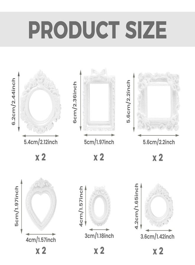 NSdawali 12 Pcs Mini Frames, White Vintage Resin Picture Frames for Dollhouse DIY Art Craft Projects Jewelry Display Refrigerator Magnets Home Décor, Antique Small Baroque Ornaments in Various Shapes and Sizes - Image 3