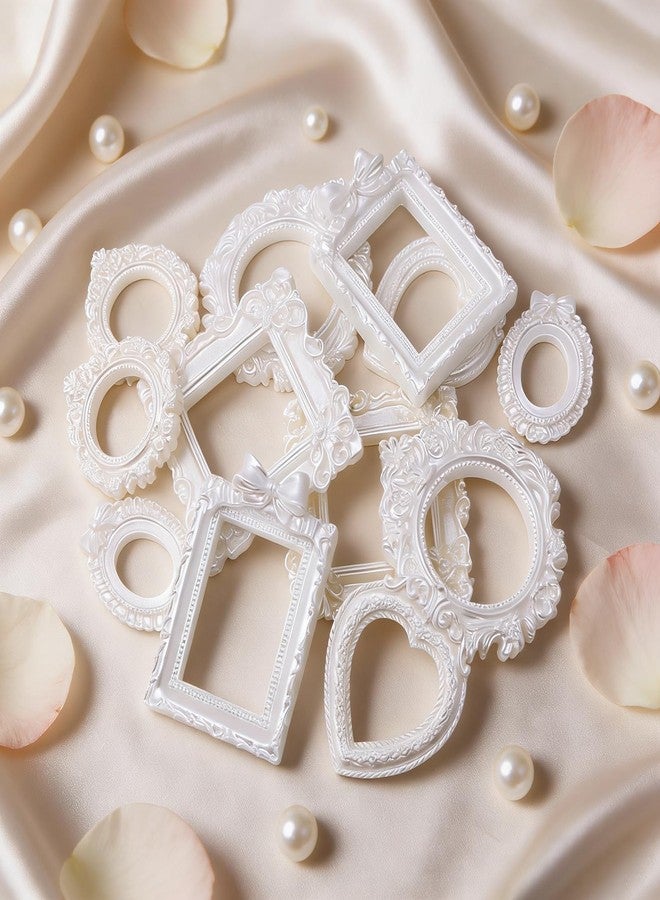 NSdawali 12 Pcs Mini Frames, White Vintage Resin Picture Frames for Dollhouse DIY Art Craft Projects Jewelry Display Refrigerator Magnets Home Décor, Antique Small Baroque Ornaments in Various Shapes and Sizes - Image 5