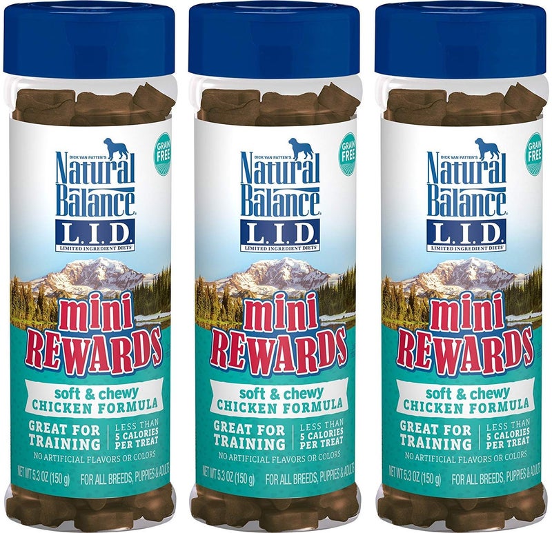 Natural Balance Limited Ingredient Diets Mini Rewards Soft and Chewy Dog Treats (Chicken, 3 Pack / 5.3-Ounces Each)
