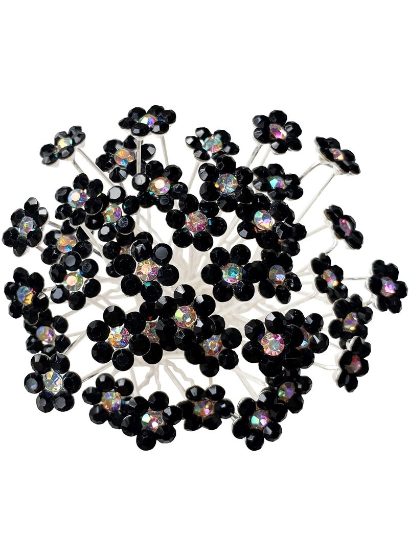 BETITETO BETITETO Rhinestone Flower Hair Pins 40 Pcs UShaped Crystal Party Wedding Bridal Hair Accessories for Women Girls Black 
