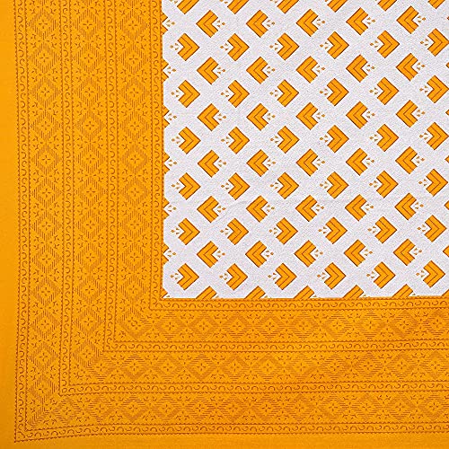 Meejoya 100% Cotton Rajasthani Jaipuri Traditional King Size Double Bed Bedsheet with 2 Pillow Covers - Yellow (Jaipuri Bedsheet05) - Image 2