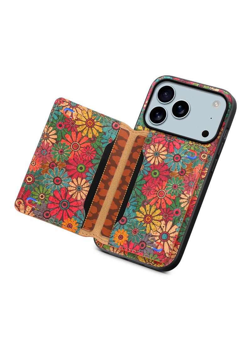 عام غلاف iPhone 17 Pro مع حامل البطاقات وغطاء واقي مضاد لبصمات الأصابع، بتصميم زهري كلاسيكي، حماية ضد الخدوش، سهل الحمل مع تخزين مدمج - Image 4