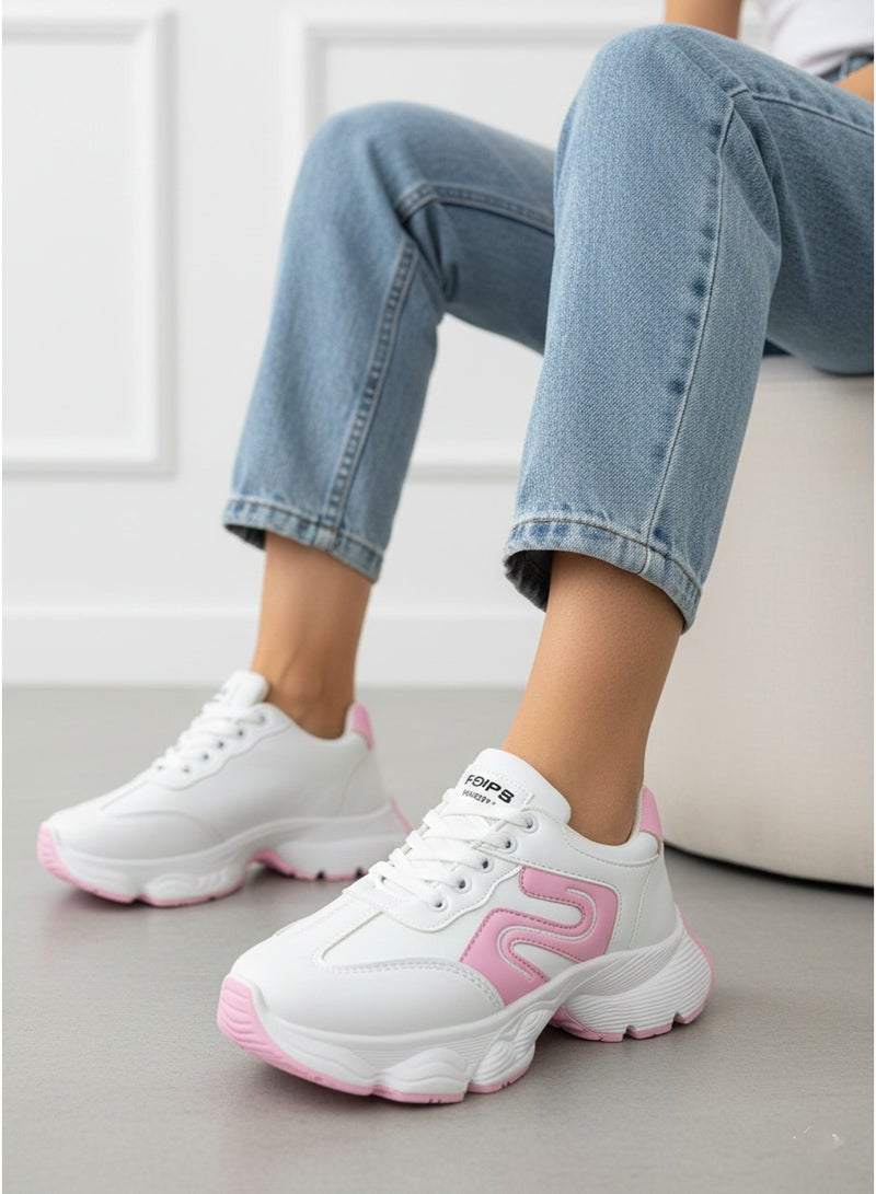 فيبراندا كوتشي نسائي أنيق بتصميم عصري يمنحك مظهرًا شبابيًا L-1035-ابيض&بينك - Image 1