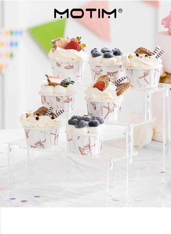 Motim 3 Tier Clear Acrylic Riser Display Shelf Ornament Display Organizer Cupcake Desserts Stand for Party Display Shelves for Decoration - Image 2