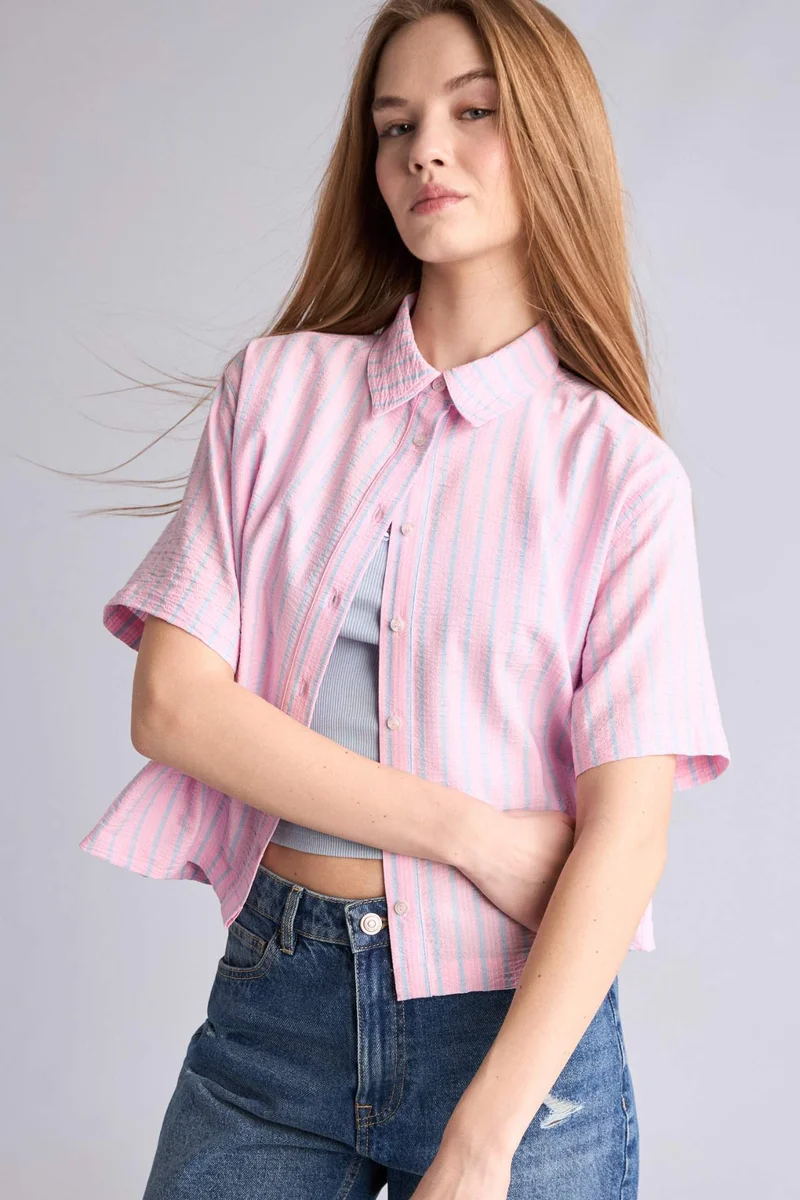 ديفاكتو Boxy Fit Shirt Collar Short Sleeve Shirt