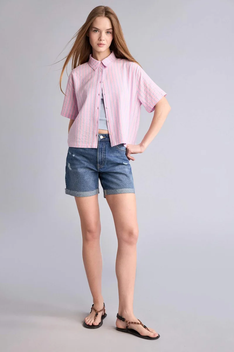 ديفاكتو Boxy Fit Shirt Collar Short Sleeve Shirt