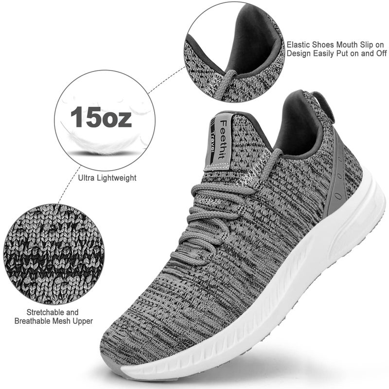 Feethit Mens Slip On Walking Shoes Blade Tennis Shoes Non Slip Running Shoes Lightweight Workout Shoes Breathable Mesh Fashion Sneakers Light Grey Size 12 - Image 4