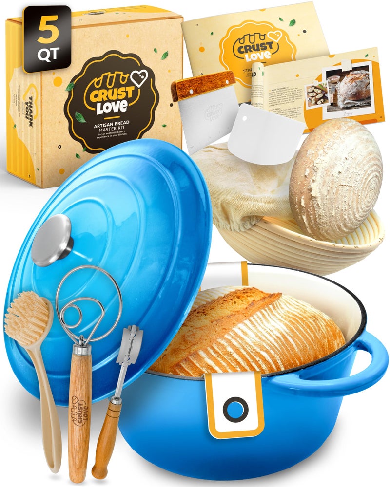 CRUSTLOVE Dutch Oven for Bread Baking - incl. Sourdough Bread-Baking Supplies like Banneton Bread-Proofing Basket - 5QT Enameled Cast Iron Bread-Oven with Lid, Bread-Pan Sour Dough Starter Kit - Image 1