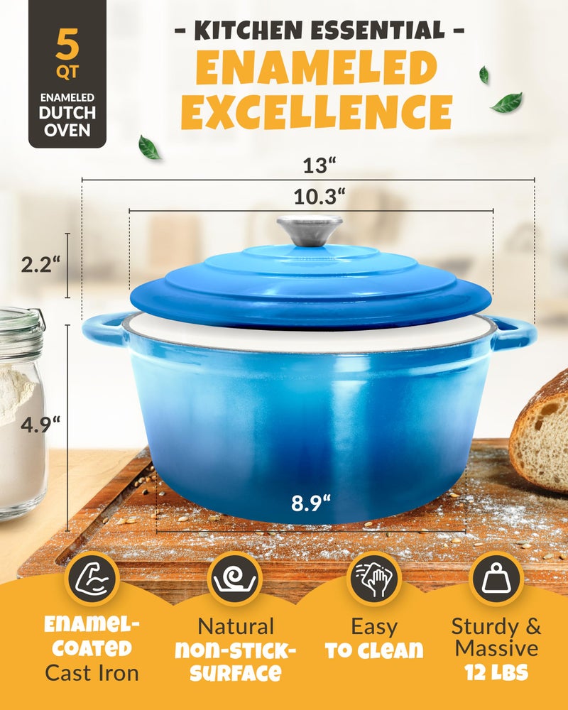 CRUSTLOVE Dutch Oven for Bread Baking - incl. Sourdough Bread-Baking Supplies like Banneton Bread-Proofing Basket - 5QT Enameled Cast Iron Bread-Oven with Lid, Bread-Pan Sour Dough Starter Kit - Image 3