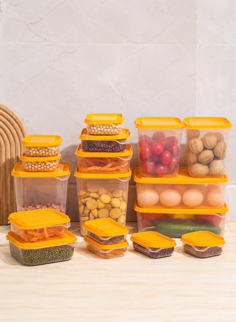rayze 17-piece food storage container set, transparent plastic storage boxes with orange sealing lids, kitchen and refrigerator storage boxes, multi-size food storage containers, suitable for storing fruits, vegetables, snacks, and grains. - Image 1