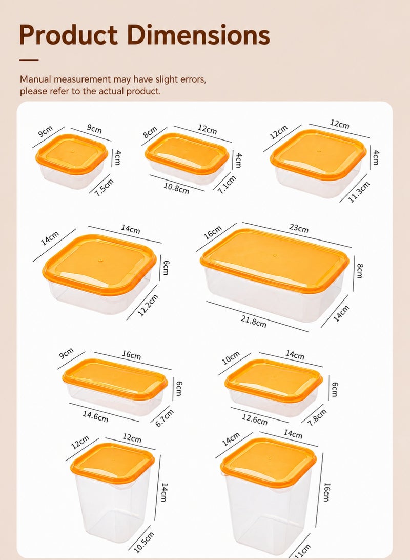 rayze 17-piece food storage container set, transparent plastic storage boxes with orange sealing lids, kitchen and refrigerator storage boxes, multi-size food storage containers, suitable for storing fruits, vegetables, snacks, and grains. - Image 5