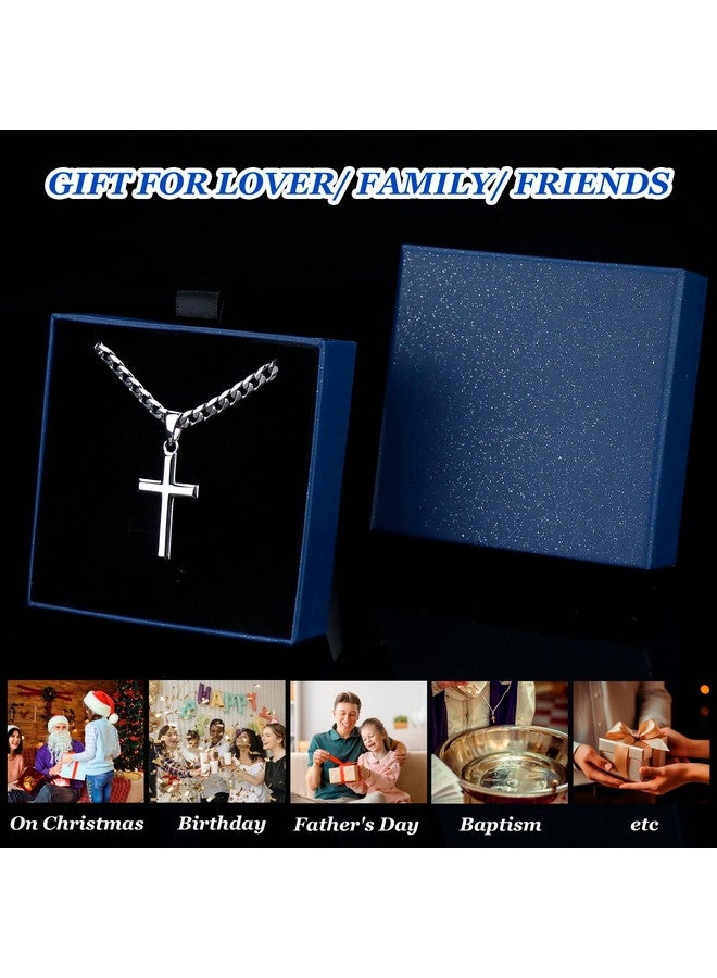 Besteel 925 Sterling Silver Cross Necklace for Men Women 5mm Big Beveled Edge Men's Stainless Steel Diamond Cut Curb Cuban Link Chain Crucifix Cross Pendant Jewelry 22 Inches - Image 5