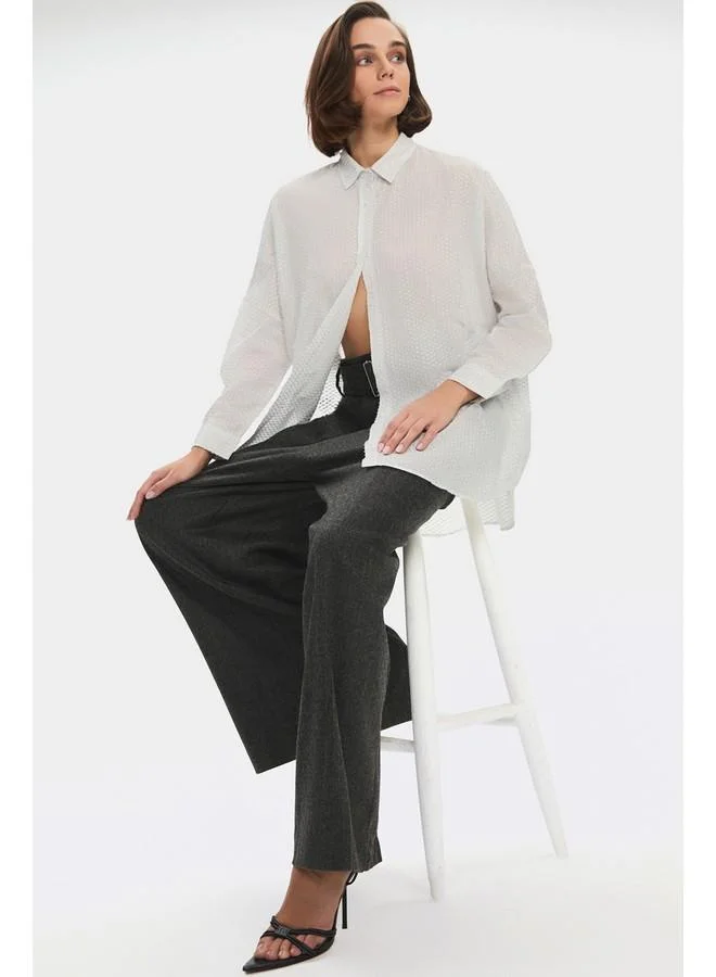 JUNE June Women Oversize/Loose Fit Self-Fited Shirt White - Silver