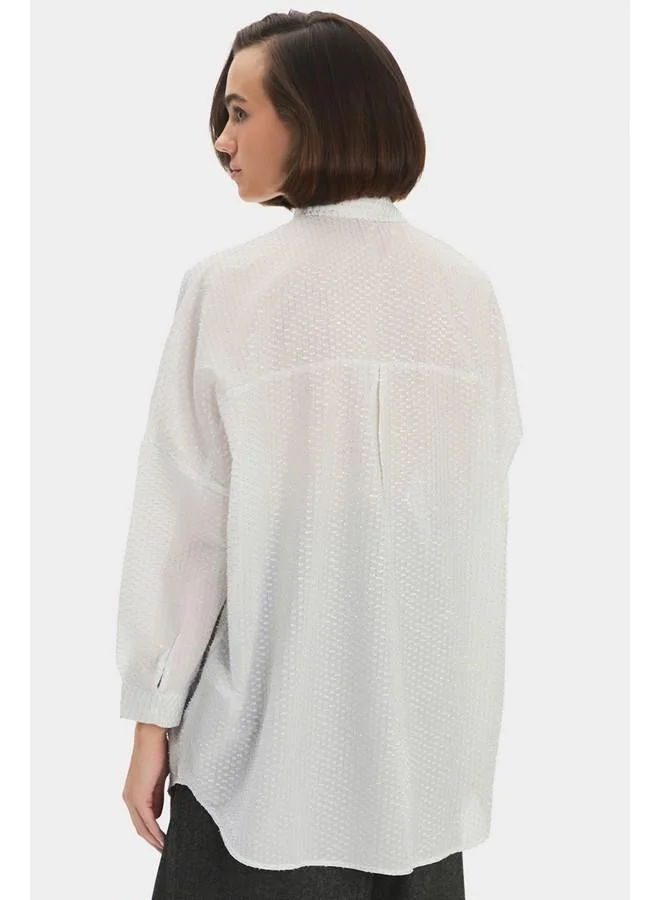 JUNE June Women Oversize/Loose Fit Self-Fited Shirt White - Silver
