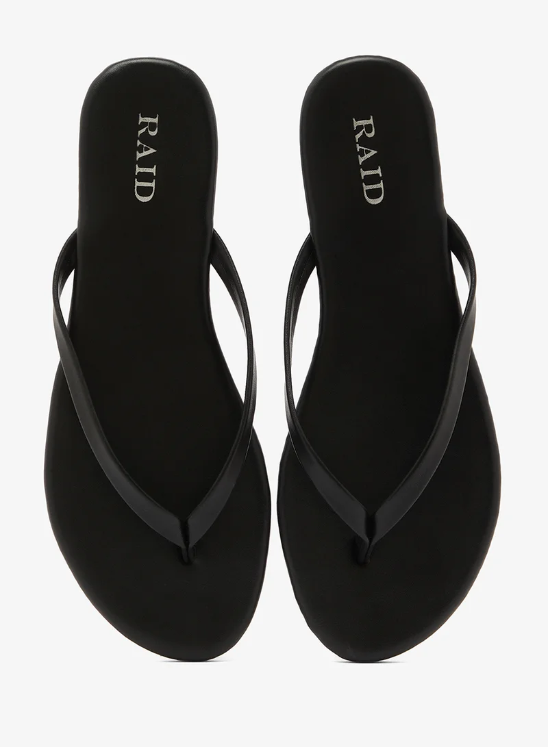 Raid BLACK PU Thong Flat Sandals for Women | Best Price UAE