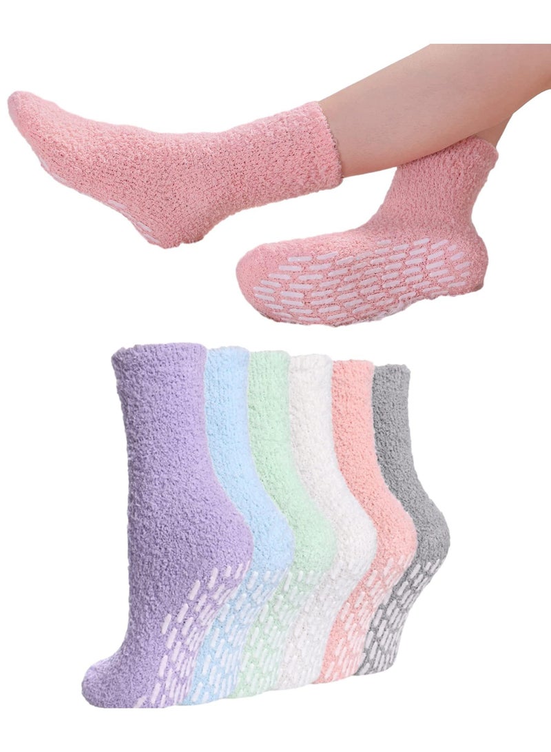 Sweet seven مجموعة من 6 جوارب نسائية من الصوف الشتوي غير القابلة للانزلاق، ناعمة ومريحة ومضادة للانزلاق مع مقابض، مثالية للمنزل والنوم والملابس الرياضية، مصنوعة من الألياف الدقيقة الفاخرة، وفكرة هدية رائعة - Image 1
