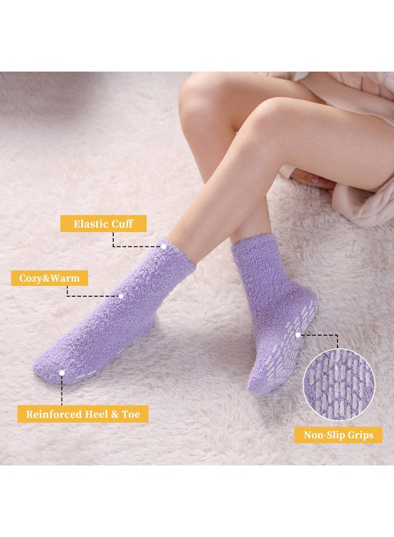 Sweet seven مجموعة من 6 جوارب نسائية من الصوف الشتوي غير القابلة للانزلاق، ناعمة ومريحة ومضادة للانزلاق مع مقابض، مثالية للمنزل والنوم والملابس الرياضية، مصنوعة من الألياف الدقيقة الفاخرة، وفكرة هدية رائعة - Image 2
