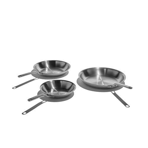 Heritage Steel Eater Series 3 Piece Fry Pan Set Made in USA 5Ply Fully Clad Stainless Steel Pan Stay Cool Handle Design Induction Ready NonToxic Pan - Image 1