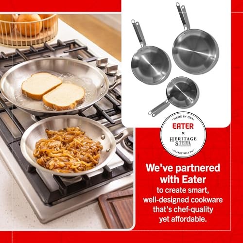 Heritage Steel Eater Series 3 Piece Fry Pan Set Made in USA 5Ply Fully Clad Stainless Steel Pan Stay Cool Handle Design Induction Ready NonToxic Pan - Image 3
