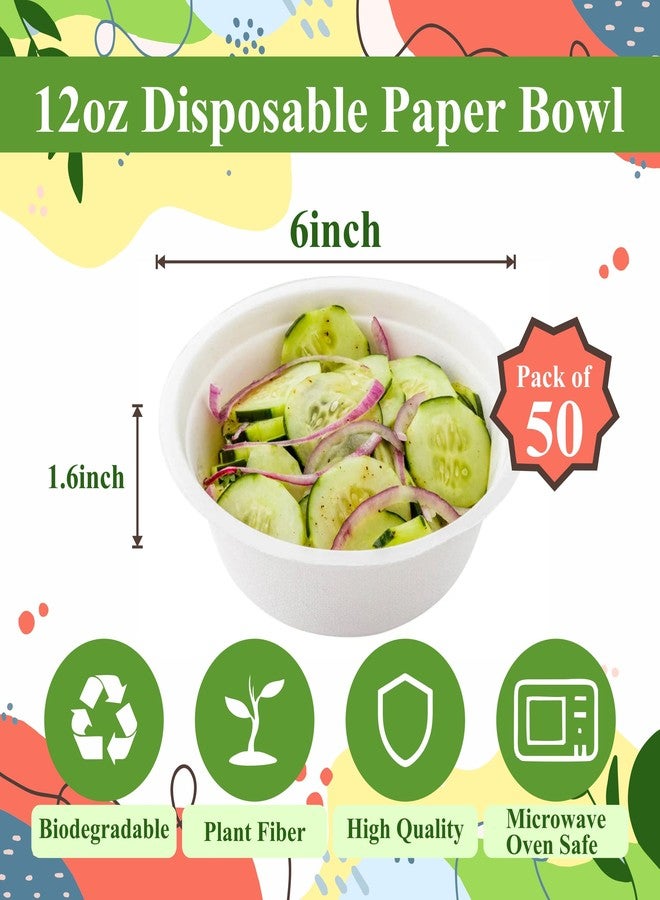 Concession Essentials 12oz Paper Sugarcane Disposable Bowls for Salads, Dessert and Cereals- Eco Friendly/Natural- Pack of 50ct - Image 2