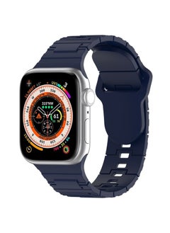 Generic Replacement Strap For Apple Watch 9 45mm Square Buckle Armor Style Silicone Watch Band Midnight Blue 