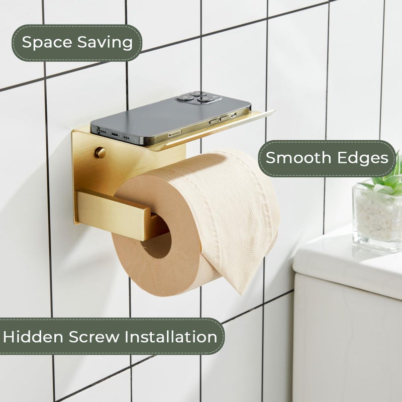 KOKOSIRI Toilet Paper Holder with Shelf Toilet Roll Holder for Bathroom Restroom T-304 Stainless Steel Wall Mounted, Gold Finish, B2010BG - Image 3