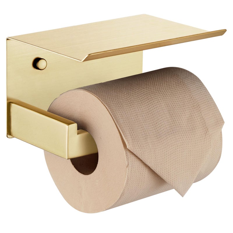 KOKOSIRI Toilet Paper Holder with Shelf Toilet Roll Holder for Bathroom Restroom T-304 Stainless Steel Wall Mounted, Gold Finish, B2010BG - Image 1