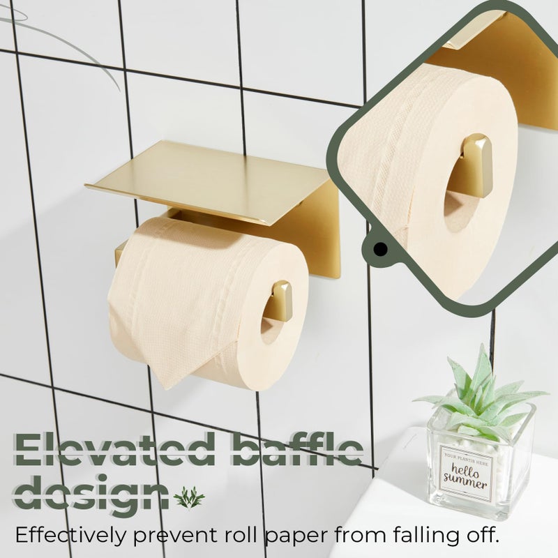 KOKOSIRI Toilet Paper Holder with Shelf Toilet Roll Holder for Bathroom Restroom T-304 Stainless Steel Wall Mounted, Gold Finish, B2010BG - Image 4