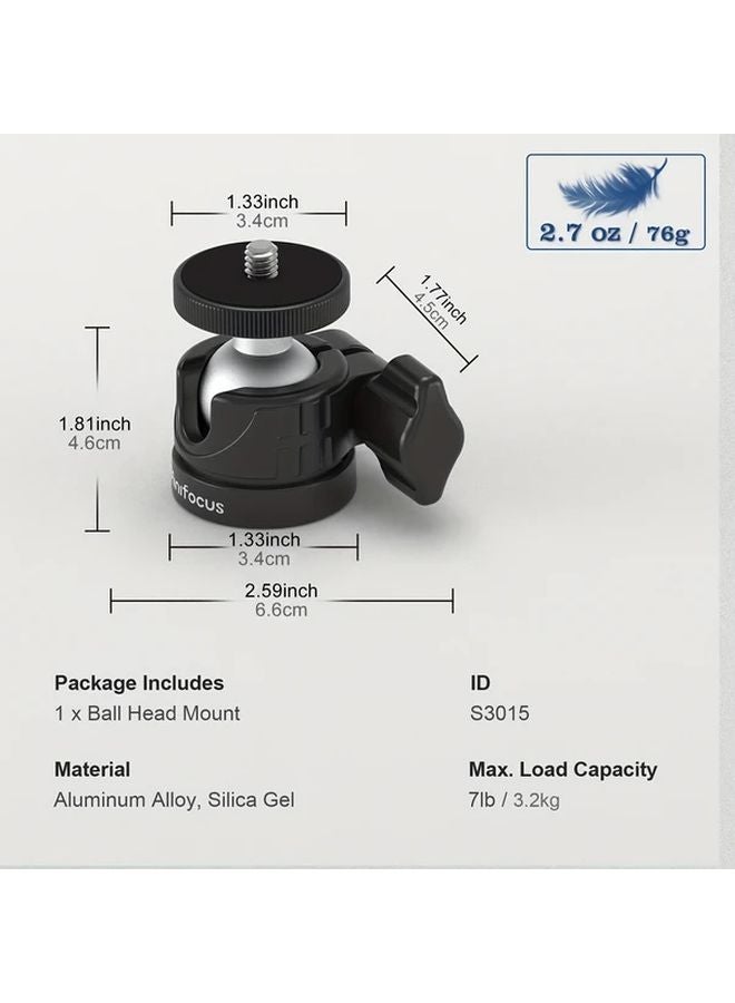 Black Mini Ball Head Tripod with 1 4 Inch Connector for Cameras Smartphones - Image 3