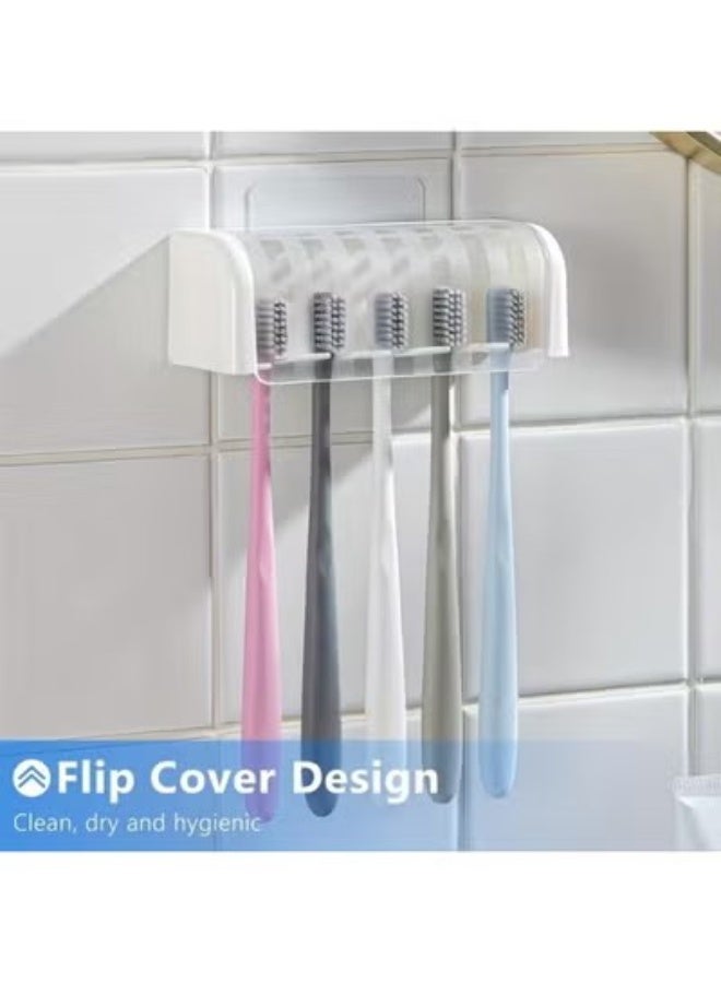 Goolsky A Covered Toothbrush Holder with Five Slots, a Self-Adhesive Wall-Mounted Toothbrush Organizer, Made of Plastic for Bathroom Use, Suitable for Dorms And Showers, Can Hold Five Toothbrushes Without Needing Electricity. - Image 4