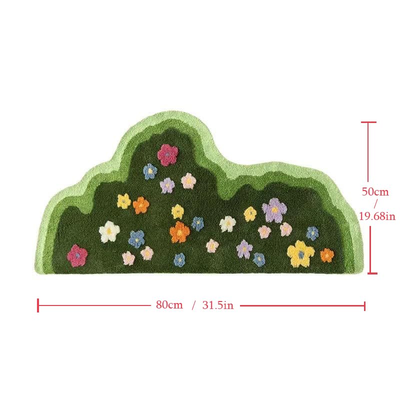 Could Spark Floral Spring Moss Green Area Rug for Bedroom Living Room, Irregular Cute Non-Slip Bathroom Mat, Washable Aesthetic Accent Carpet for Women Dorm, Unique Floral Floor Rug for Boho Home Decor - Image 2