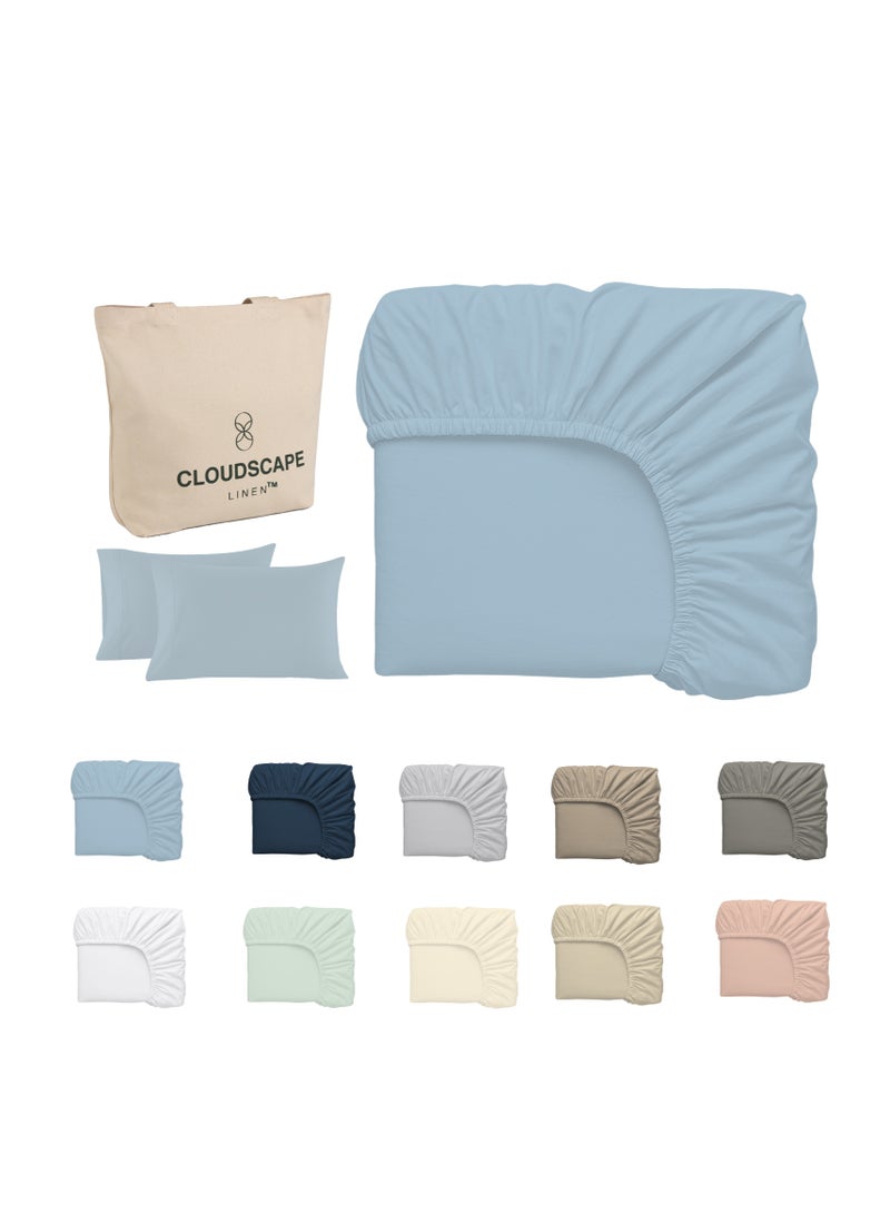 Cloud Scape Linen 600 Thread Count Egyptian Cotton Sheet Set( Queen, Frenchblue) - Image 2