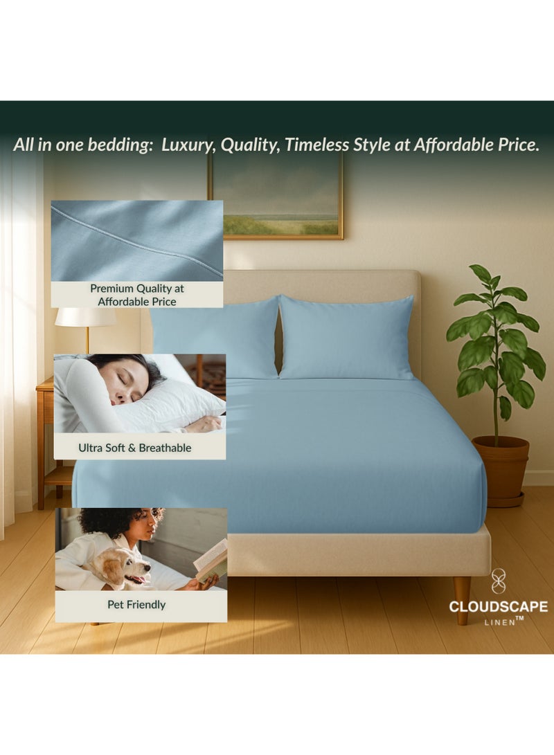 Cloud Scape Linen 600 Thread Count Egyptian Cotton Sheet Set( Queen, Frenchblue) - Image 5