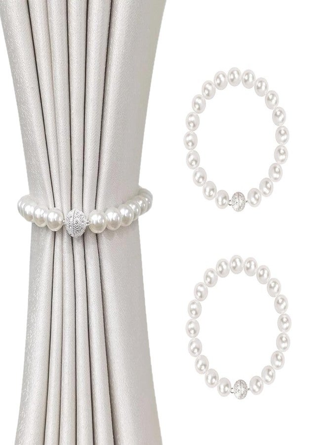 Intatikoo Magnetic Curtain Tiebacks, Curtain Holders for Bedroom Decor, 2 Pack Pearl Curtain Tiebacks for Home, Office, Window Decoration(White) - Image 1