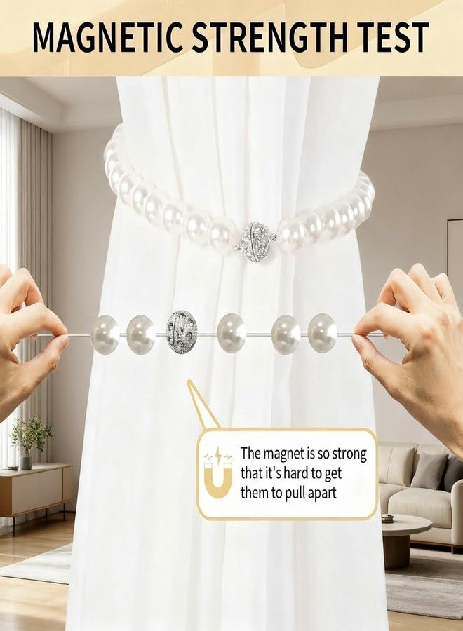 Intatikoo Magnetic Curtain Tiebacks, Curtain Holders for Bedroom Decor, 2 Pack Pearl Curtain Tiebacks for Home, Office, Window Decoration(White) - Image 3