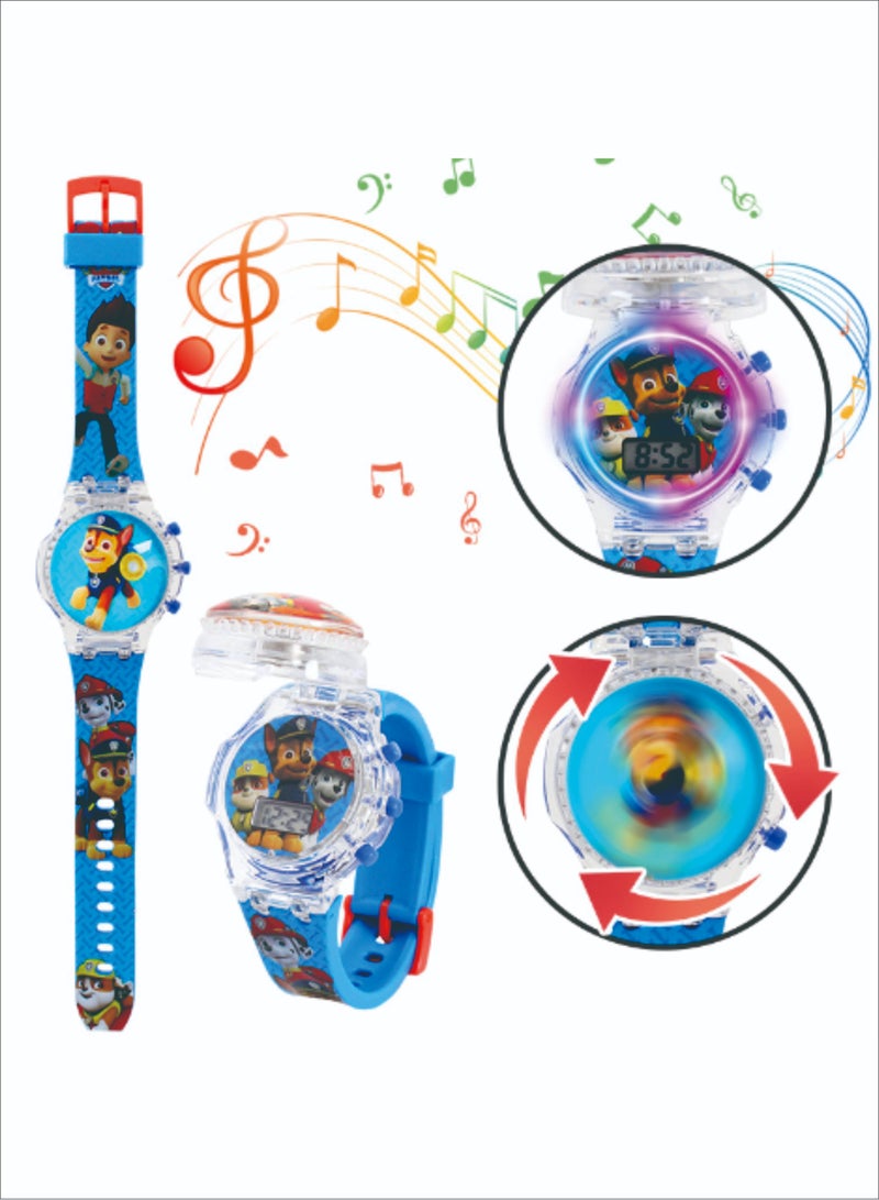 Sharpdo LED Cartoon Children's Watch Colorful Luminous Soft Silicone Band Electronic Watch Men's and Women's Luminous Children's Watch Rotating Top Music Children's Watch Paw Patrol Watch - Image 1