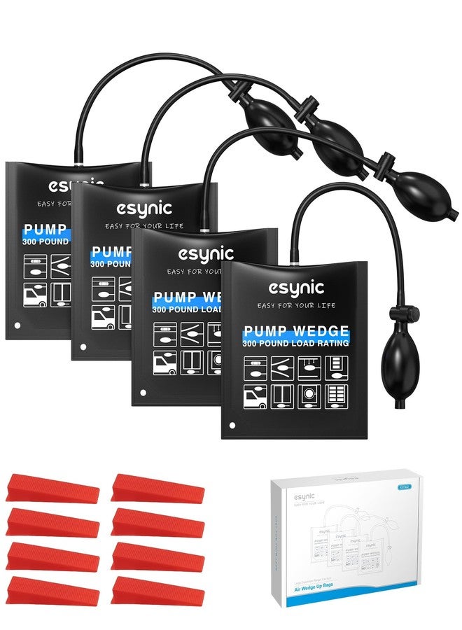 eSynic 4 Pack Air Wedge Bag Kit-300lbs Heavy-Duty TPU Air Shim Inflatable Wedge Bag with Quick-Release Valve&8 Plastic Wedges 2.4" Lift Height Durable Hand Tool-for Door/Window Furniture Installation - Image 1