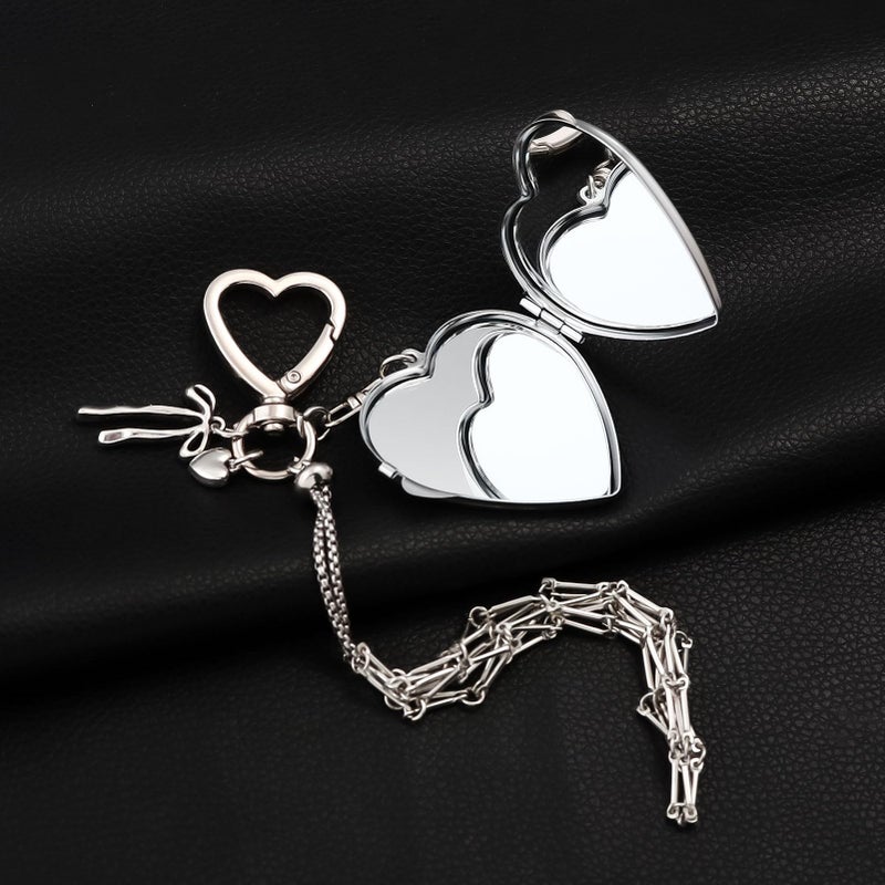 SORGERLY Silver Chapstick Holder Mirror Keychain - Cute Purse Bag Handbag Heart Bow Charm, Y2K Aesthetic Key chains Accessories for Women (silver heart) - Image 4