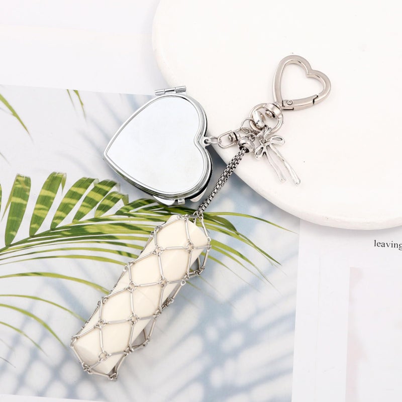 SORGERLY Silver Chapstick Holder Mirror Keychain - Cute Purse Bag Handbag Heart Bow Charm, Y2K Aesthetic Key chains Accessories for Women (silver heart) - Image 2