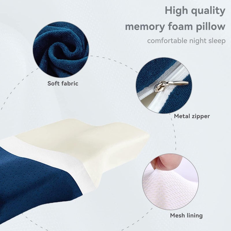 IDITRI EXPORT Cervical Contour Memory Foam Pillow for Sleeping,Orthopedic Pillow for Neck Pain, Support for Back,Stomach,Side Sleepers, with Breathable Zip Cover (19X12X4INCH) (Navy Blue) - Image 5