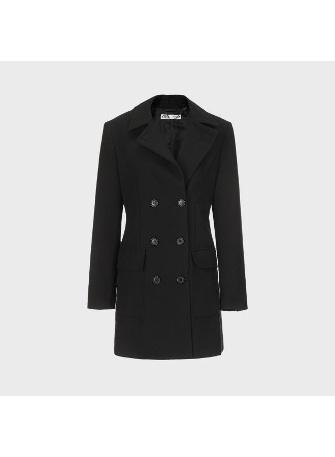 Zara women's Solid-colored High-end Tailored Waist-cinching Double-breasted Mid-length Office Blazer - Image 2